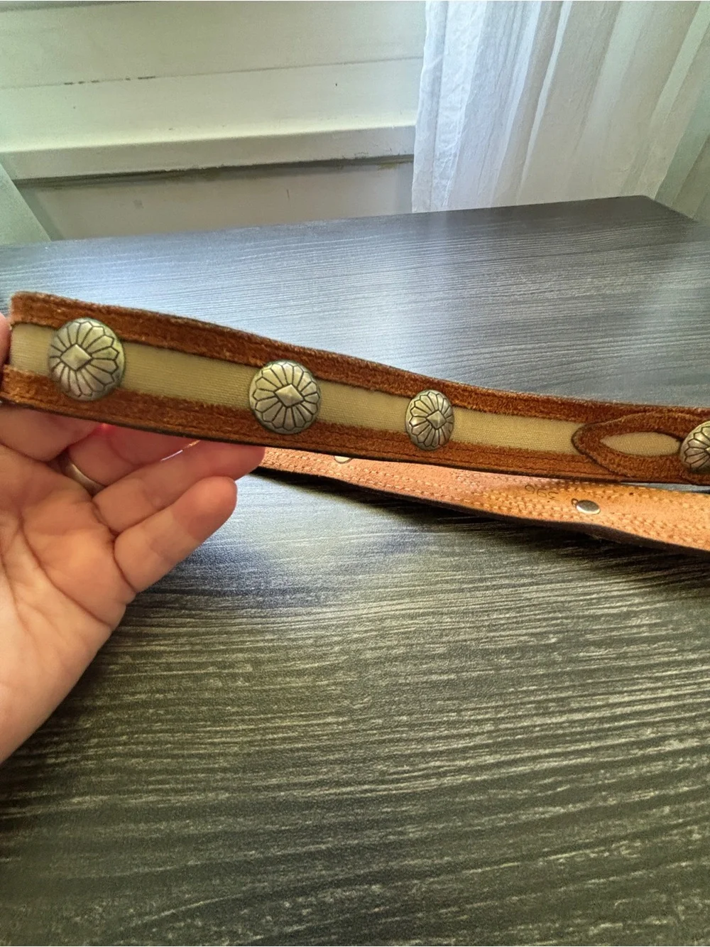 Nocona Brown Suede Canvas Inlay Concho Belt with Silver-Tone Buckle Small SKU 5